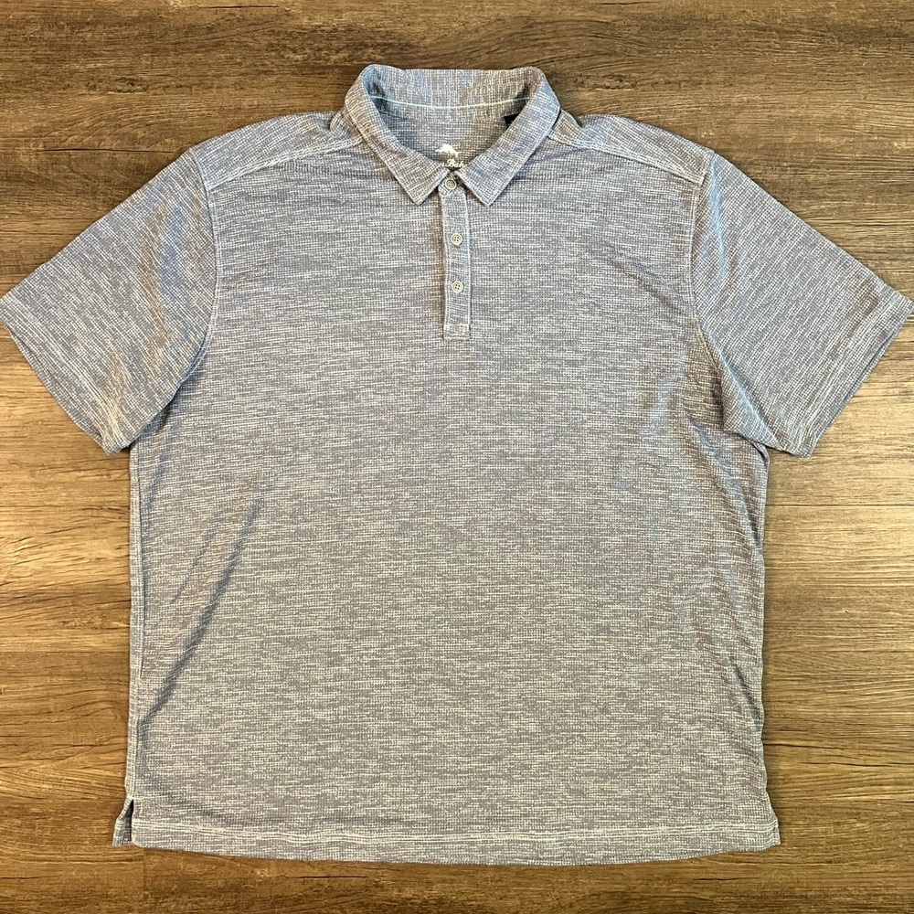 Tommy‎ Bahama Polo Mens XL Blue Waffle Knit Collared Shirt 1/4 Button Casual D12